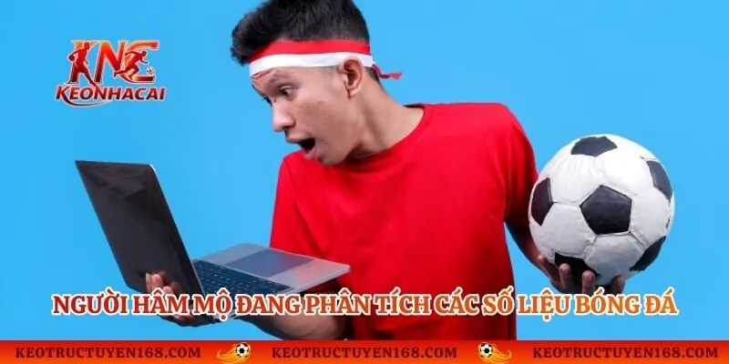 Người hâm mộ đang phân tích các số liệu bóng đá trên máy tính